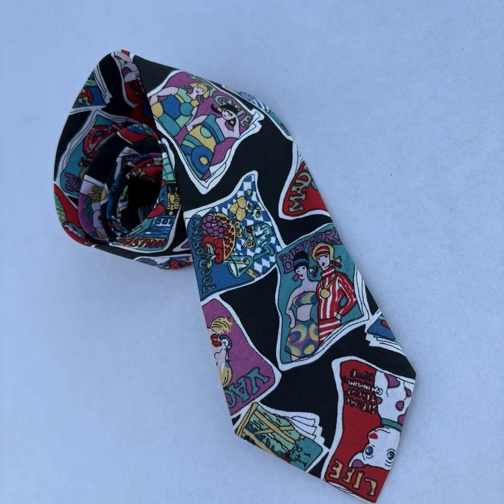 Handmade Novelty Tie Magazine Covers Cartoon Graphics Black Colorful